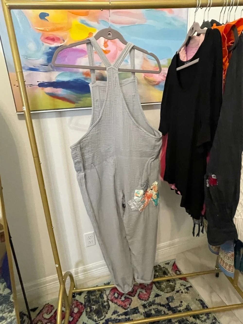 aerie Gray Ribbed Crossback Overalls size small boho lightweight - Picture 6 of 7